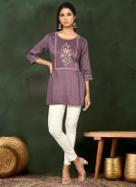 Viscose Blend Purple Casual Wear Embroidery Work Readymade Short Top